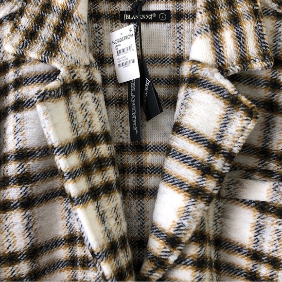 Blank NYC Rustic Cream Mustard Plaid GO AHEAD Button Down Jacket Coat L - Picture 8 of 8
